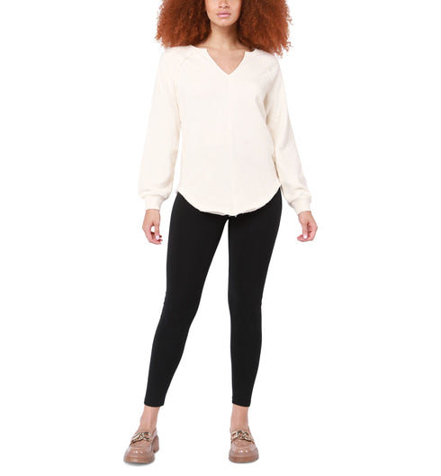 Black Tape Womens Cotton Raw Hemline Long Sleeve Knit Top